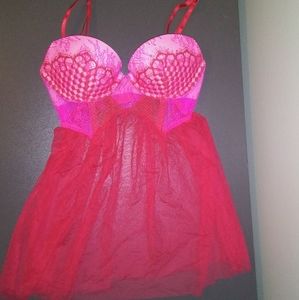 Victoria's Secret Red and Pink Lace Baby Doll